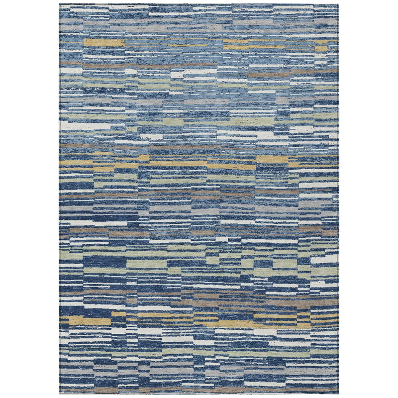 3' X 5' Navy Blue And Blue Striped Washable Indoor Outdoor Area Rug Homeroots Outdoor