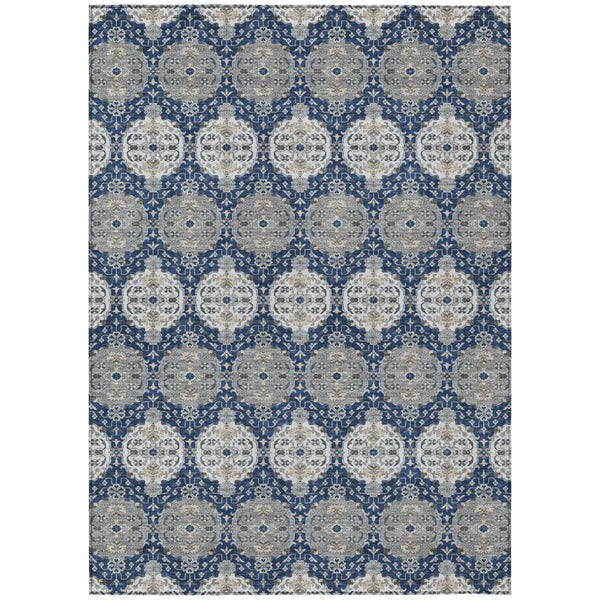 3' X 5' Navy Blue And Blue Striped Washable Indoor Outdoor Area Rug Homeroots Outdoor