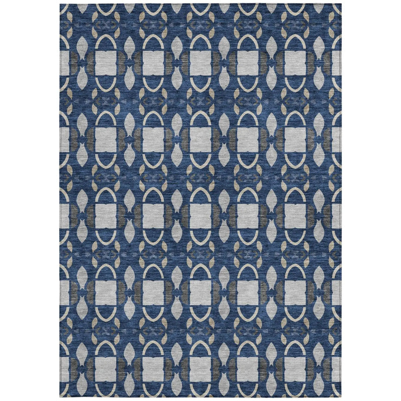 3' X 5' Navy Blue And Blue Striped Washable Indoor Outdoor Area Rug Homeroots Outdoor