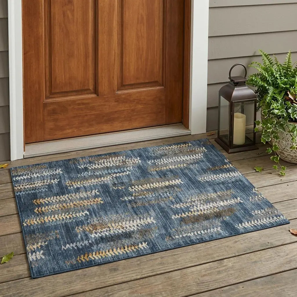 3' X 5' Navy Blue And Blue Striped Washable Indoor Outdoor Area Rug Homeroots Outdoor