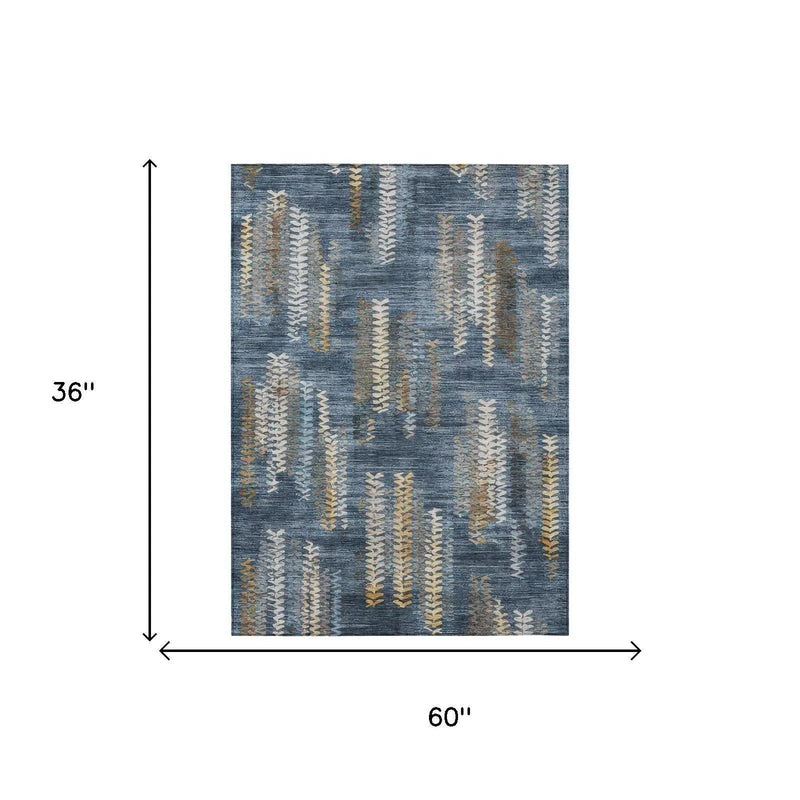3' X 5' Navy Blue And Blue Striped Washable Indoor Outdoor Area Rug Homeroots Outdoor