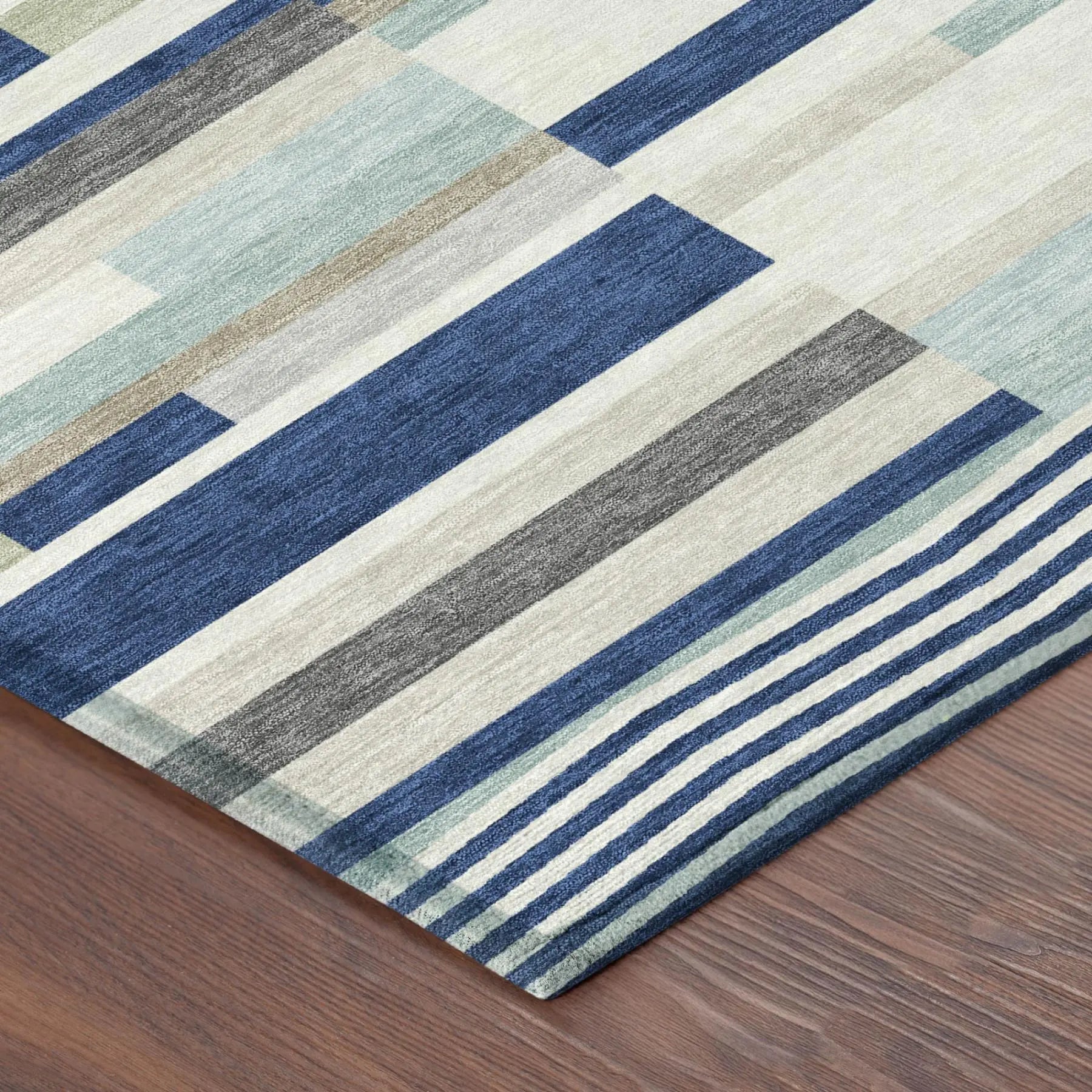3' X 5' Navy Blue And Blue Striped Washable Indoor Outdoor Area Rug Homeroots Outdoor