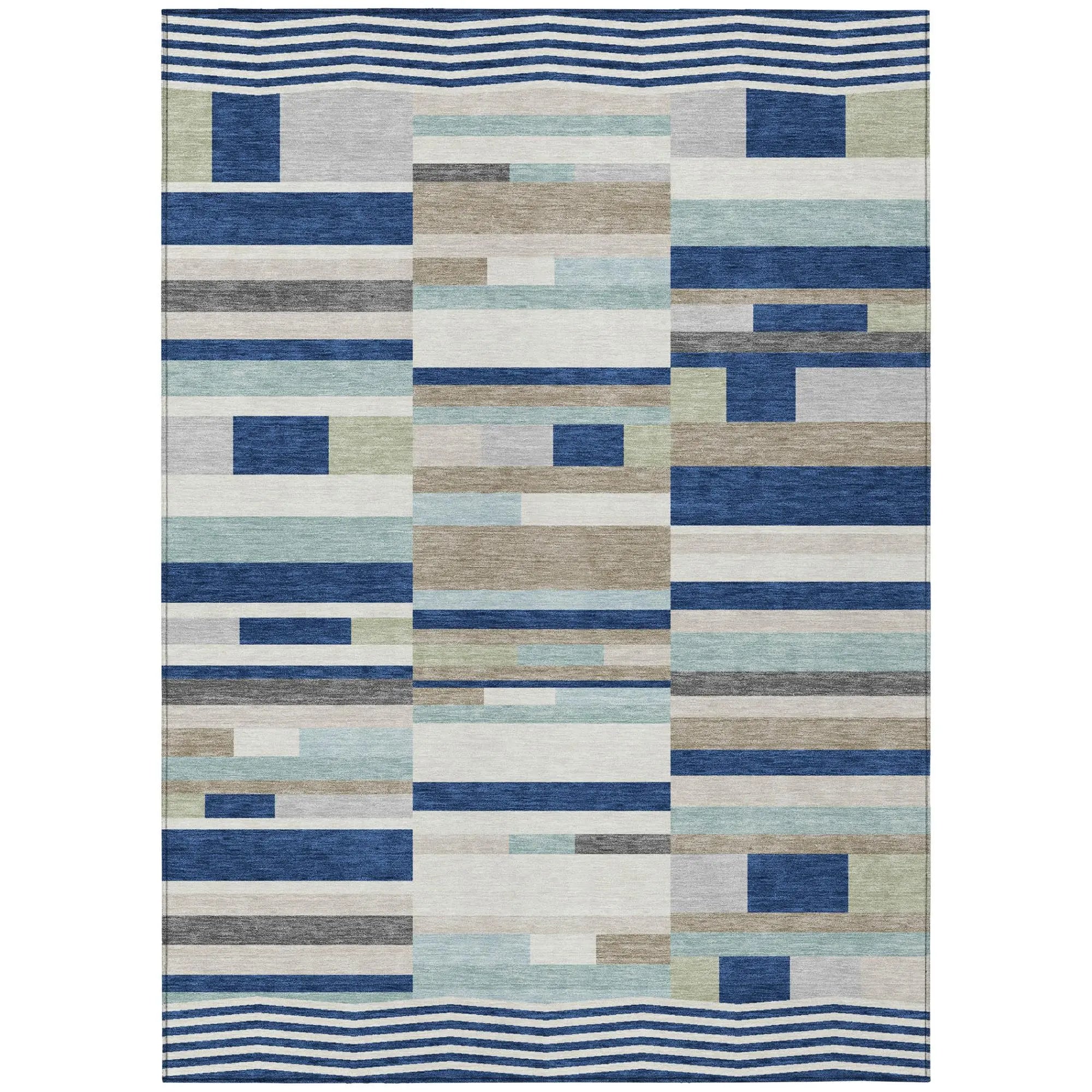 3' X 5' Navy Blue And Blue Striped Washable Indoor Outdoor Area Rug Homeroots Outdoor