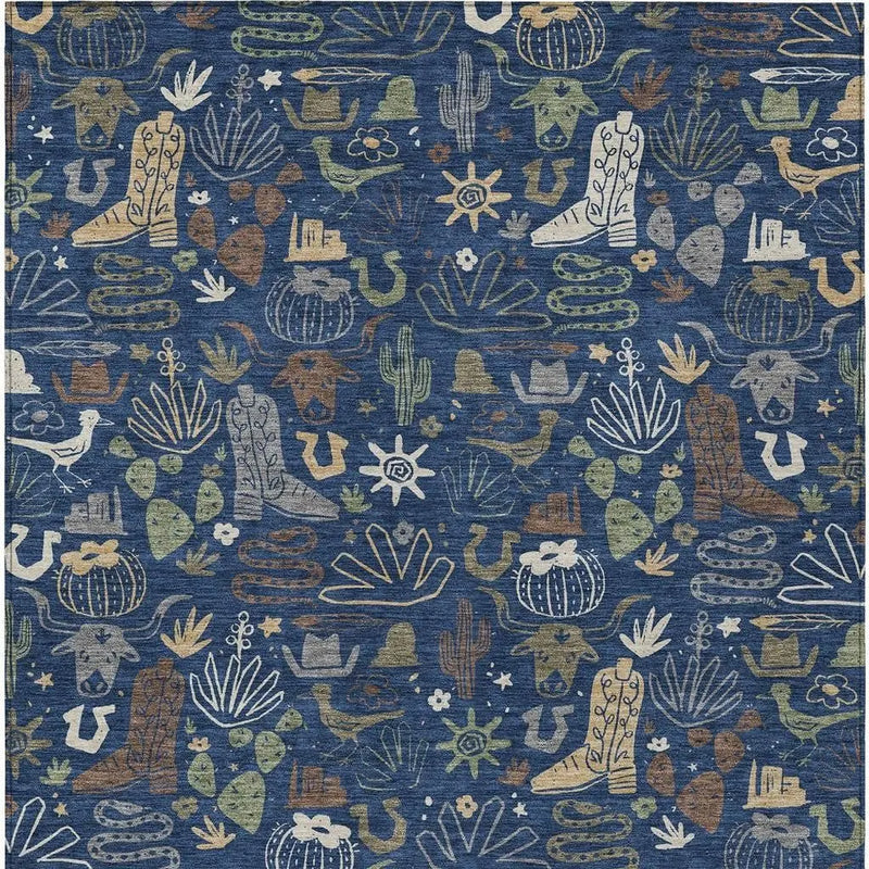 3' X 5' Navy Blue And Brown Cactus Washable Indoor Outdoor Area Rug Homeroots Outdoor