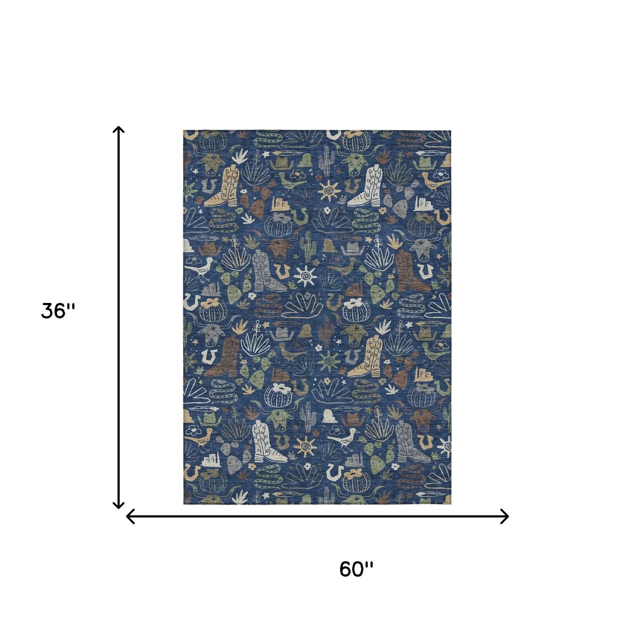 3' X 5' Navy Blue And Brown Cactus Washable Indoor Outdoor Area Rug Homeroots Outdoor