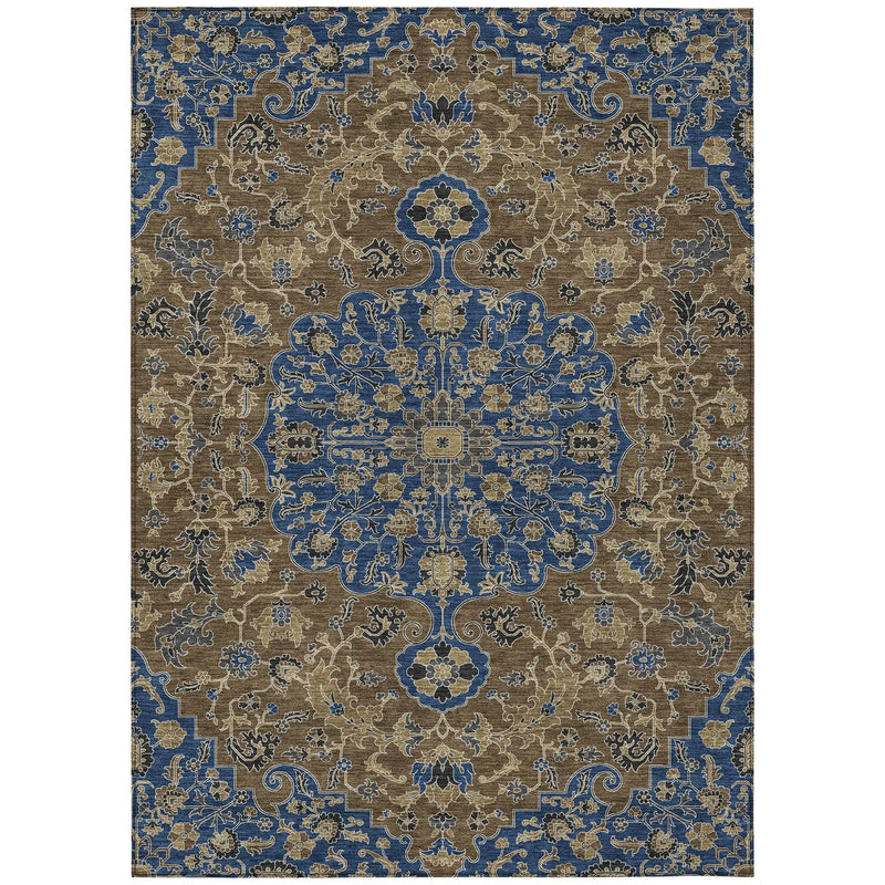 3' X 5' Navy Blue And Brown Floral Medallion Washable Indoor Outdoor Area Rug Homeroots Outdoor