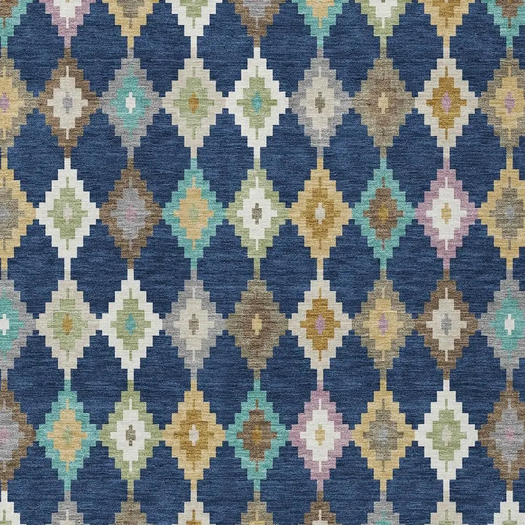 3' X 5' Navy Blue And Chocolate Aztec Washable Indoor Outdoor Area Rug Homeroots Outdoor