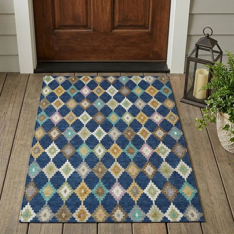 3' X 5' Navy Blue And Chocolate Aztec Washable Indoor Outdoor Area Rug Homeroots Outdoor