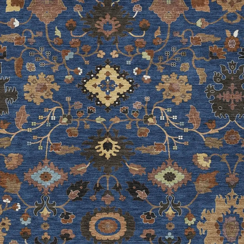 3' X 5' Navy Blue And Copper Floral Medallion Washable Indoor Outdoor Area Rug Homeroots Outdoor