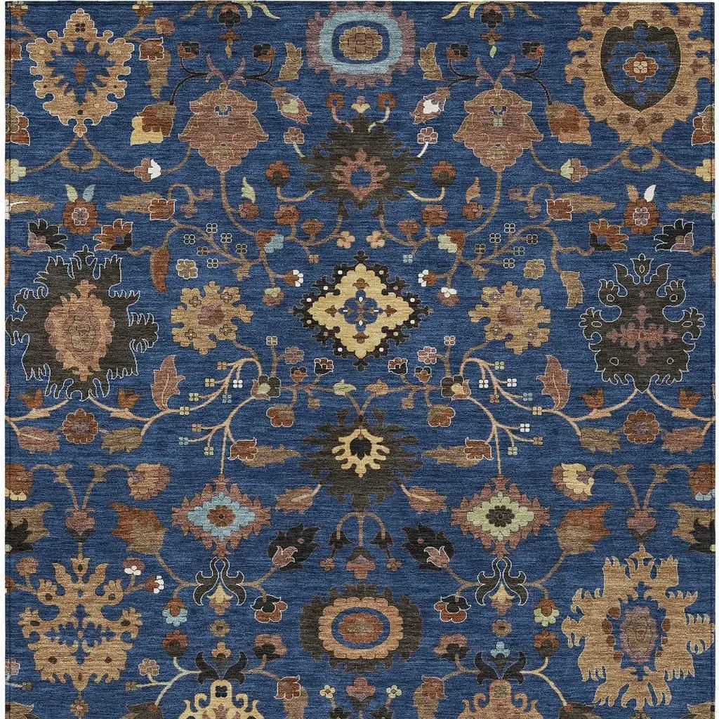 3' X 5' Navy Blue And Copper Floral Medallion Washable Indoor Outdoor Area Rug Homeroots Outdoor