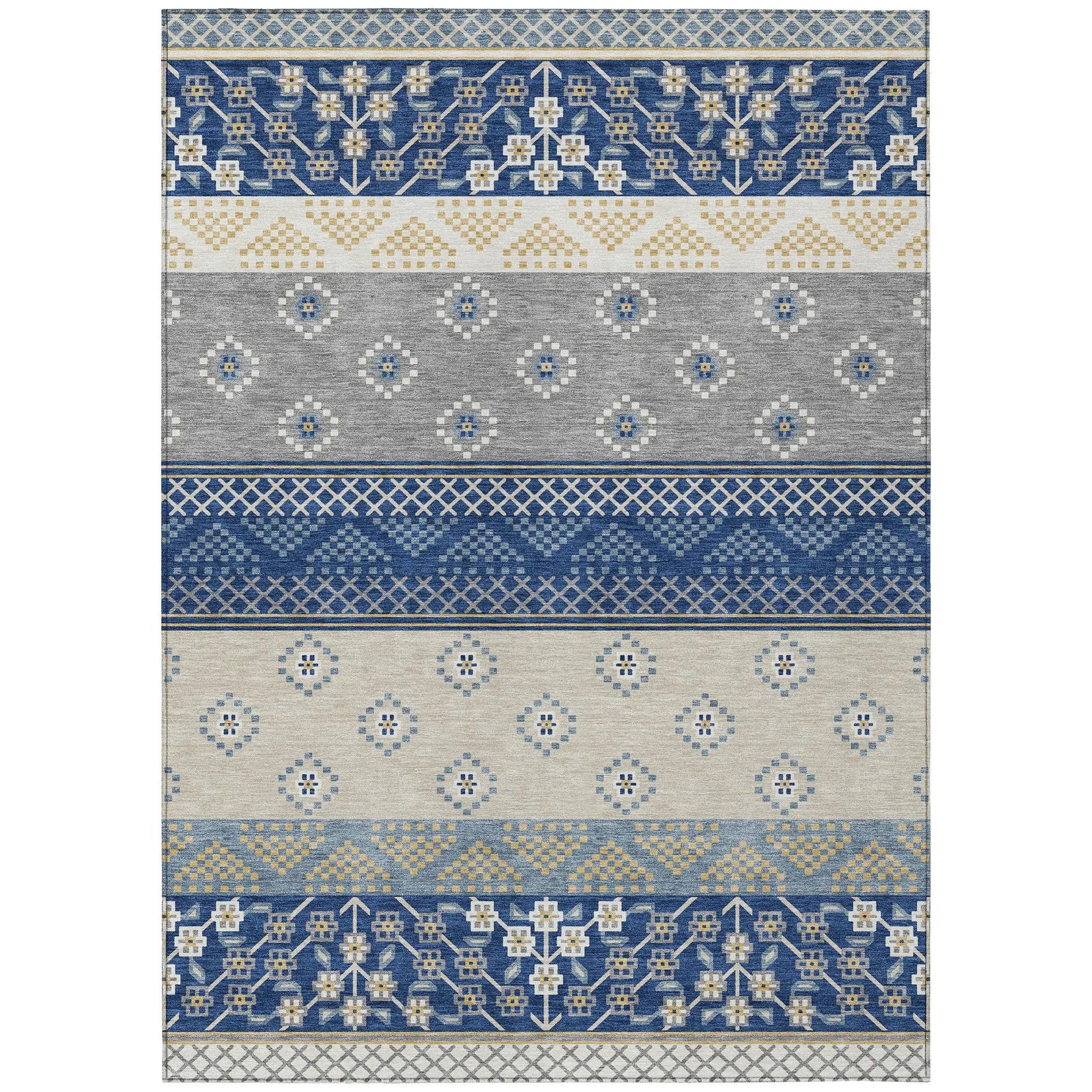 3' X 5' Navy Blue And Copper Striped Washable Indoor Outdoor Area Rug Homeroots Outdoor