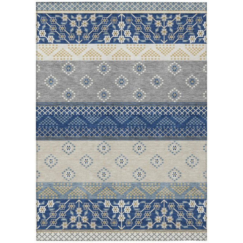 3' X 5' Navy Blue And Copper Striped Washable Indoor Outdoor Area Rug Homeroots Outdoor