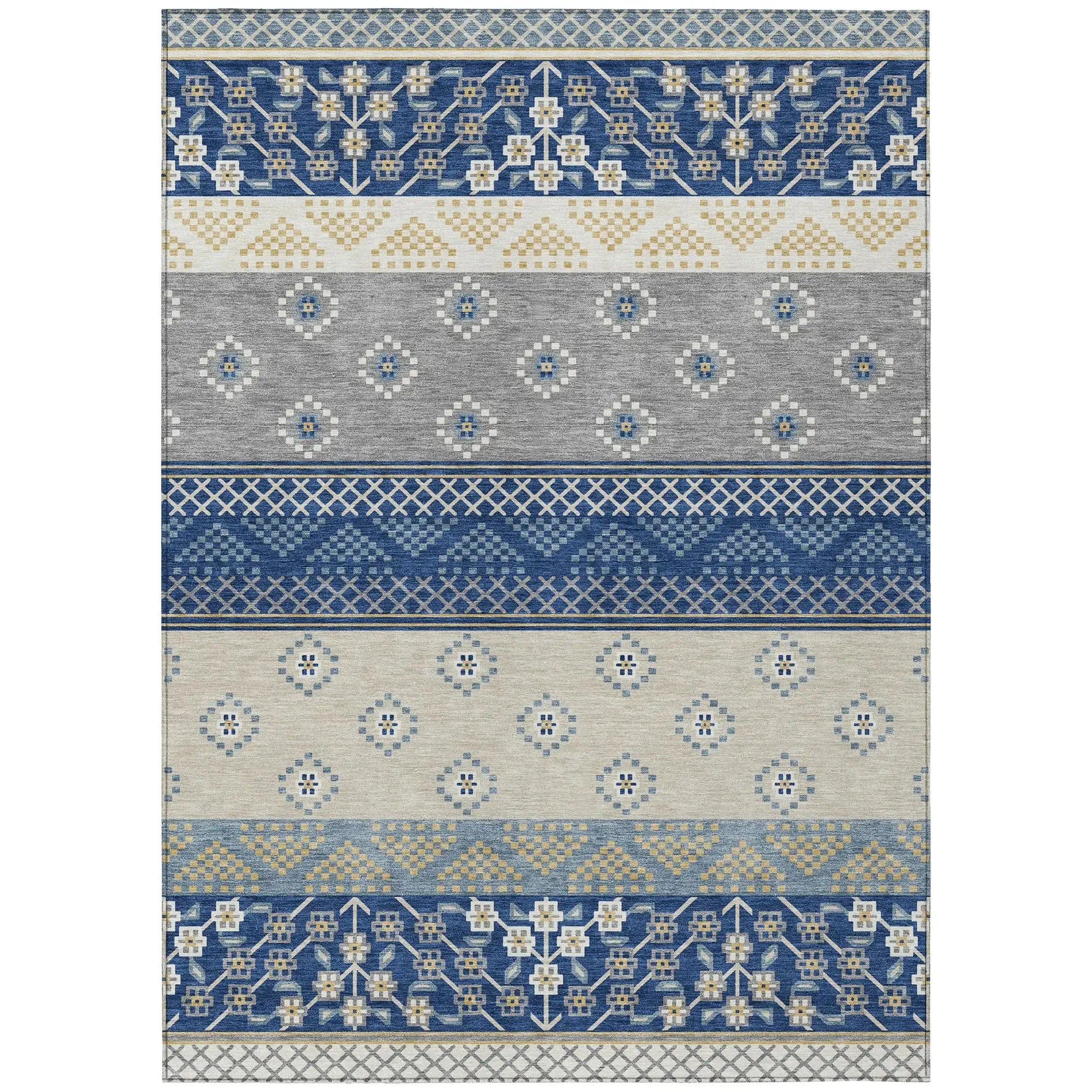 3' X 5' Navy Blue And Copper Striped Washable Indoor Outdoor Area Rug Homeroots Outdoor