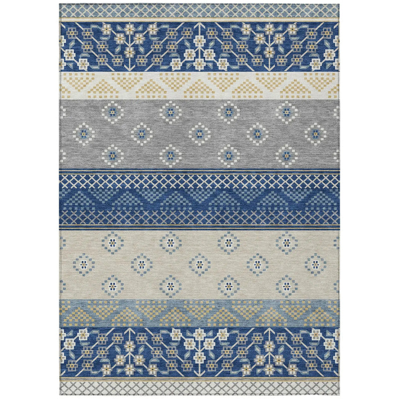 3' X 5' Navy Blue And Copper Striped Washable Indoor Outdoor Area Rug Homeroots Outdoor