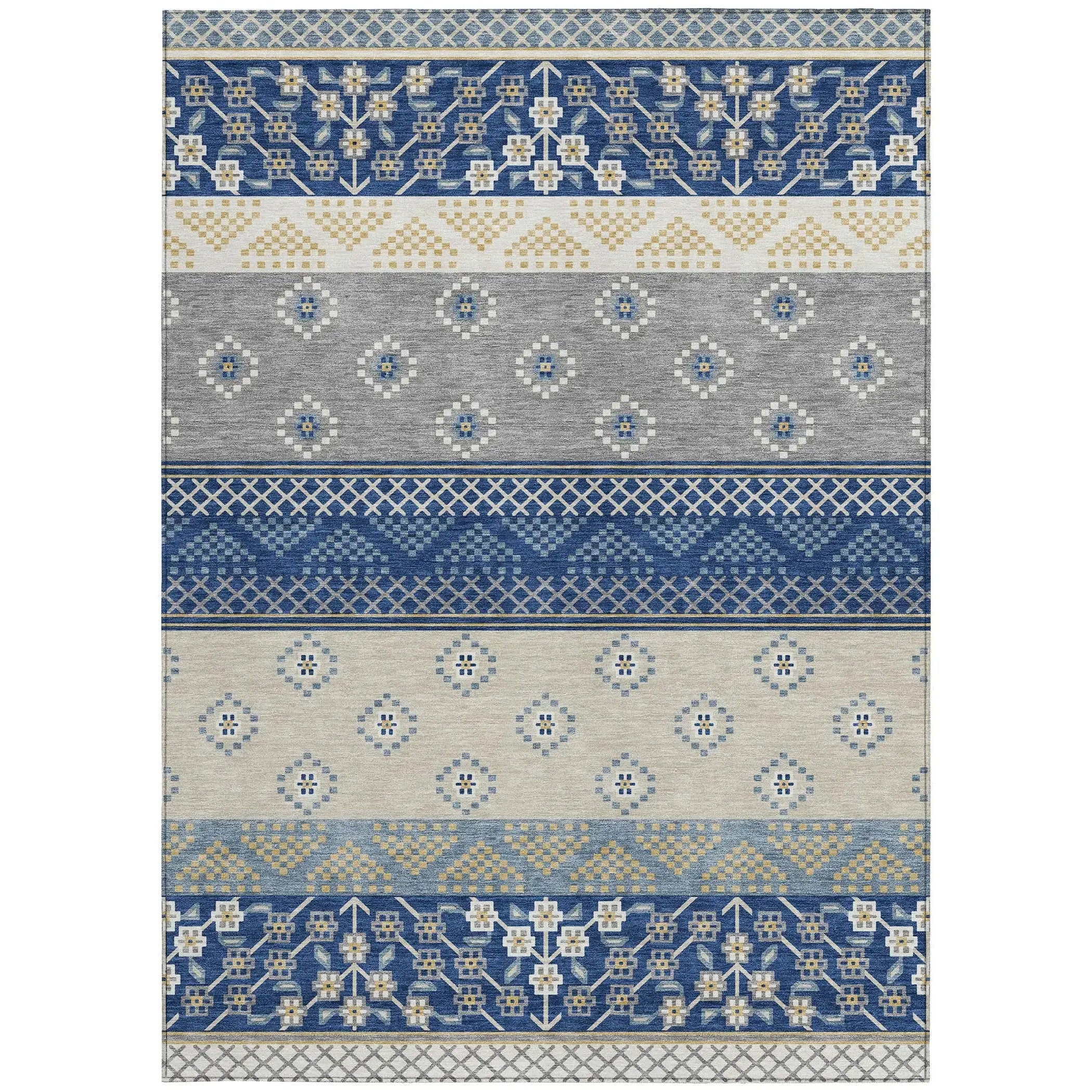 3' X 5' Navy Blue And Copper Striped Washable Indoor Outdoor Area Rug Homeroots Outdoor