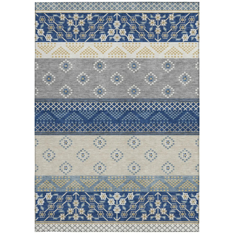 3' X 5' Navy Blue And Copper Striped Washable Indoor Outdoor Area Rug Homeroots Outdoor