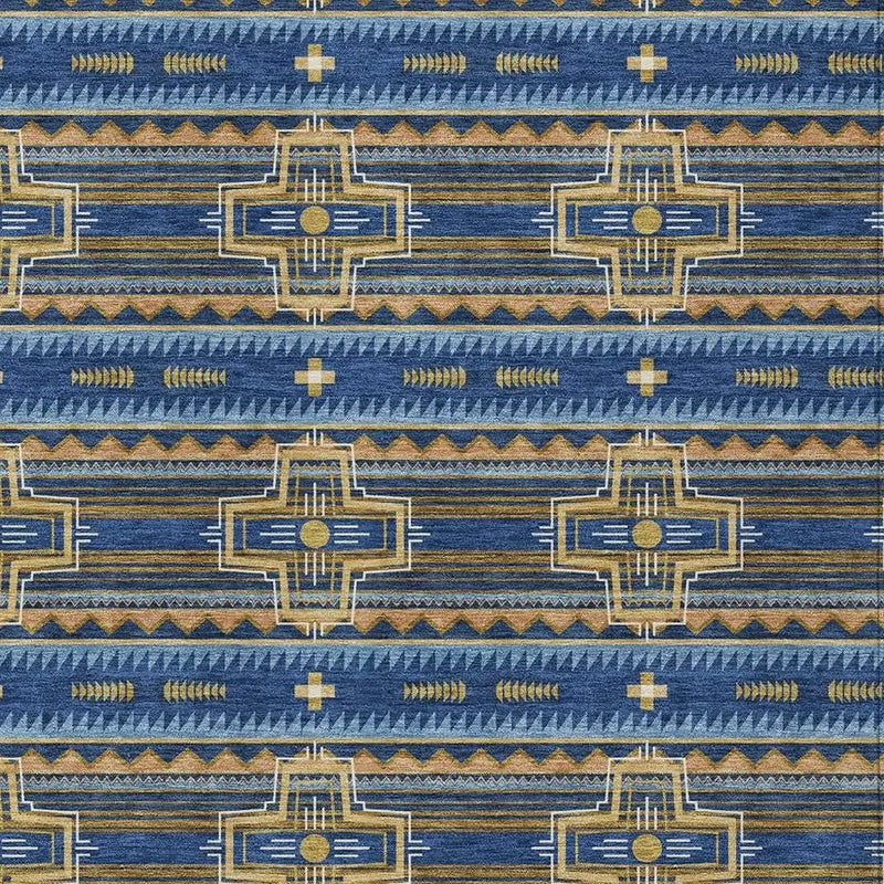 3' X 5' Navy Blue And Coral Tribal Washable Indoor Outdoor Area Rug Homeroots Outdoor
