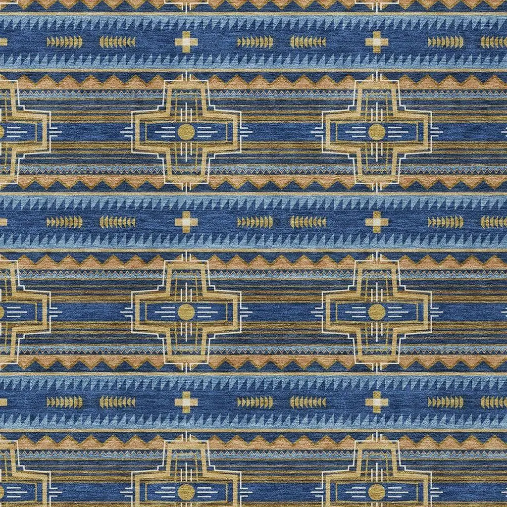 3' X 5' Navy Blue And Coral Tribal Washable Indoor Outdoor Area Rug Homeroots Outdoor