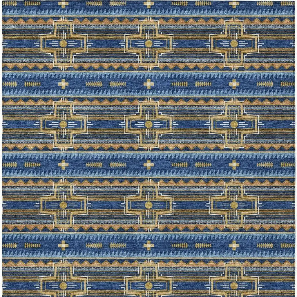 3' X 5' Navy Blue And Coral Tribal Washable Indoor Outdoor Area Rug Homeroots Outdoor