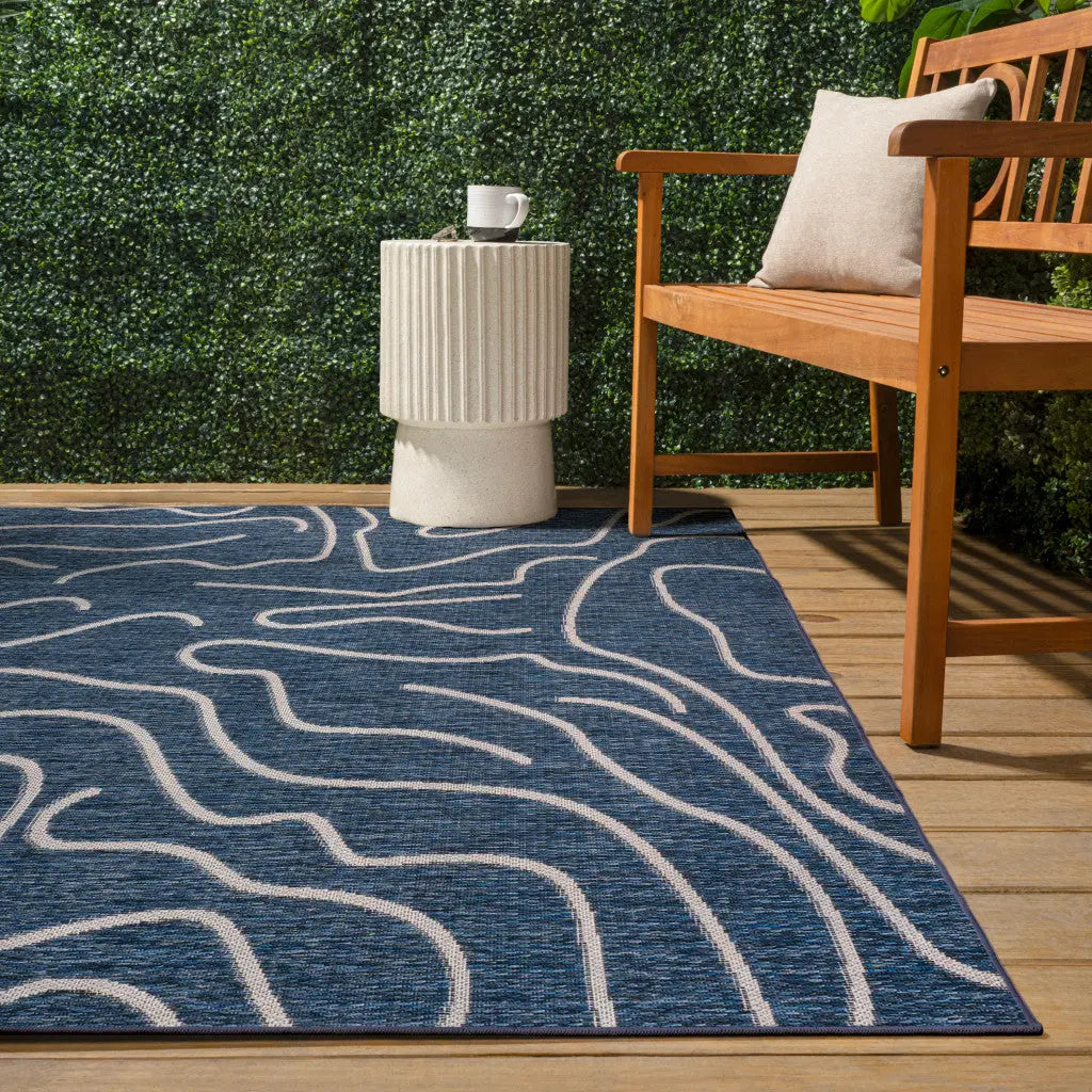 3' X 5' Navy Blue And Cream Abstract Indoor Outdoor Area Rug Homeroots Outdoor