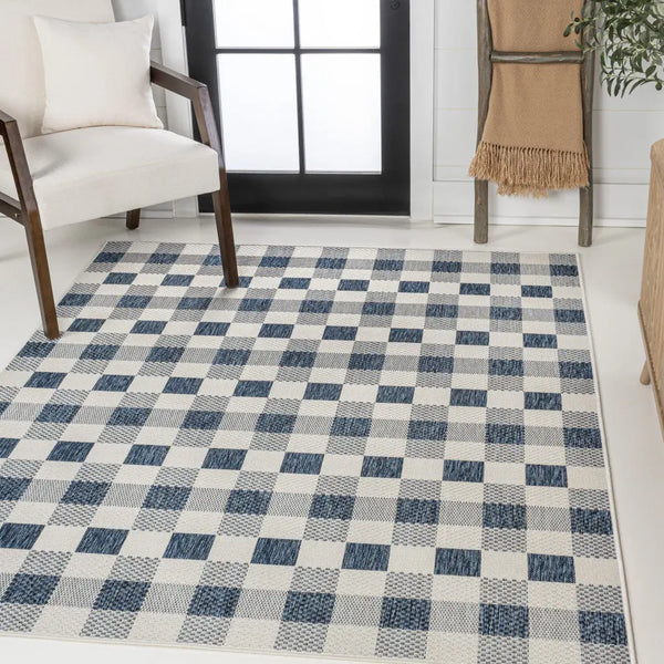 3' X 5' Navy Blue And Cream Geometric Indoor Outdoor Area Rug - GreatEagleInc