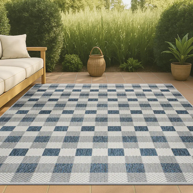 3' X 5' Navy Blue And Cream Geometric Indoor Outdoor Area Rug - GreatEagleInc