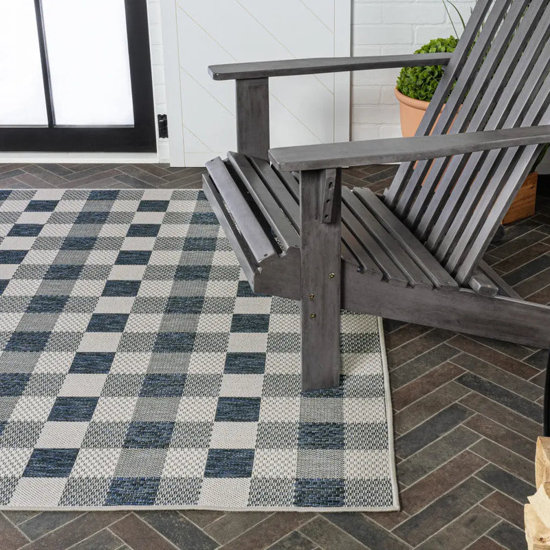 3' X 5' Navy Blue And Cream Geometric Indoor Outdoor Area Rug - GreatEagleInc