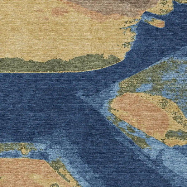 3' X 5' Navy Blue And Denim Blue Abstract Washable Indoor Outdoor Area Rug Homeroots Outdoor