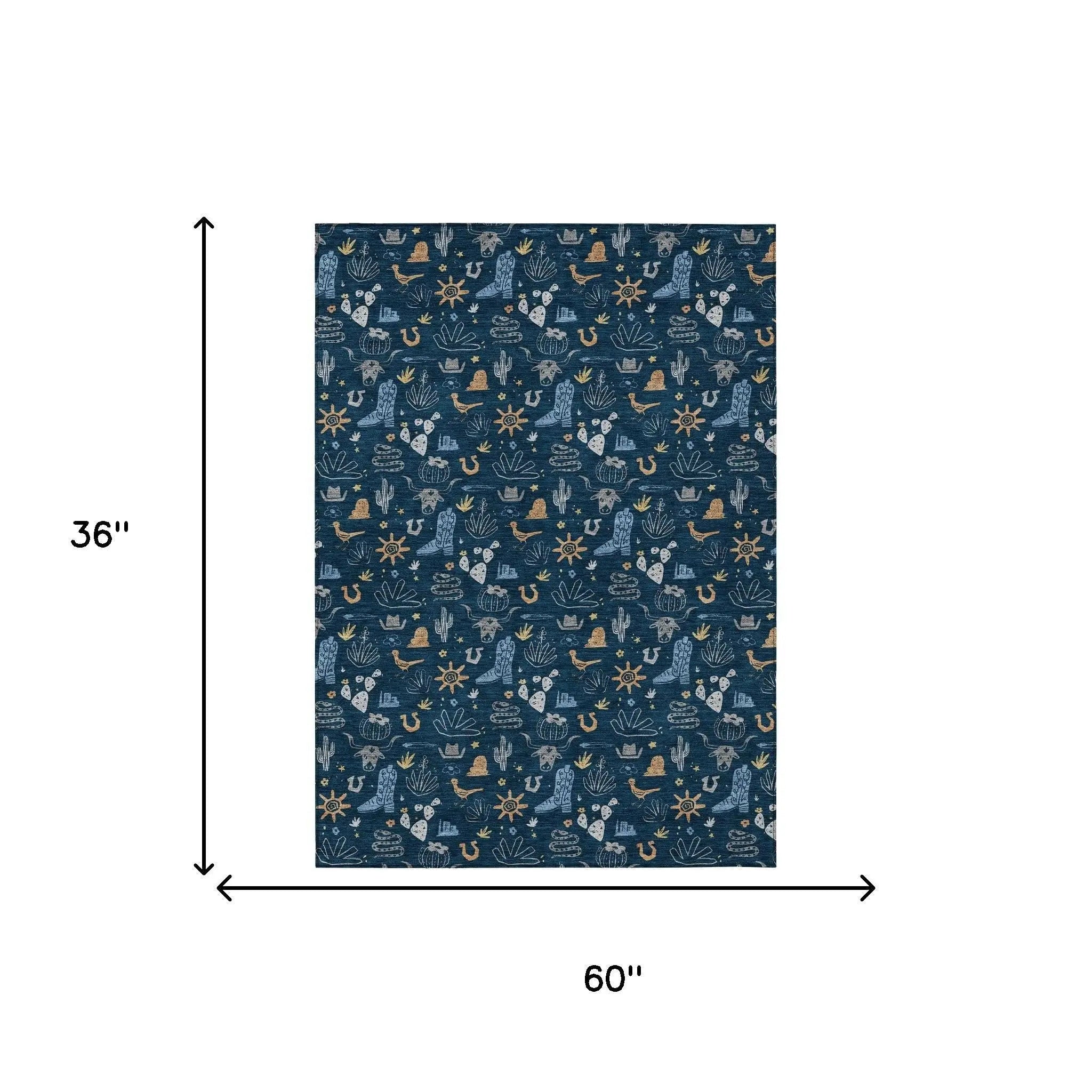 3' X 5' Navy Blue And Denim Blue Cactus Washable Indoor Outdoor Area Rug Homeroots Outdoor