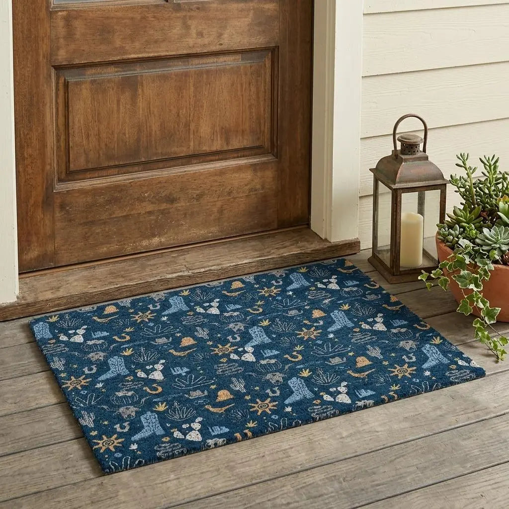 3' X 5' Navy Blue And Denim Blue Cactus Washable Indoor Outdoor Area Rug Homeroots Outdoor