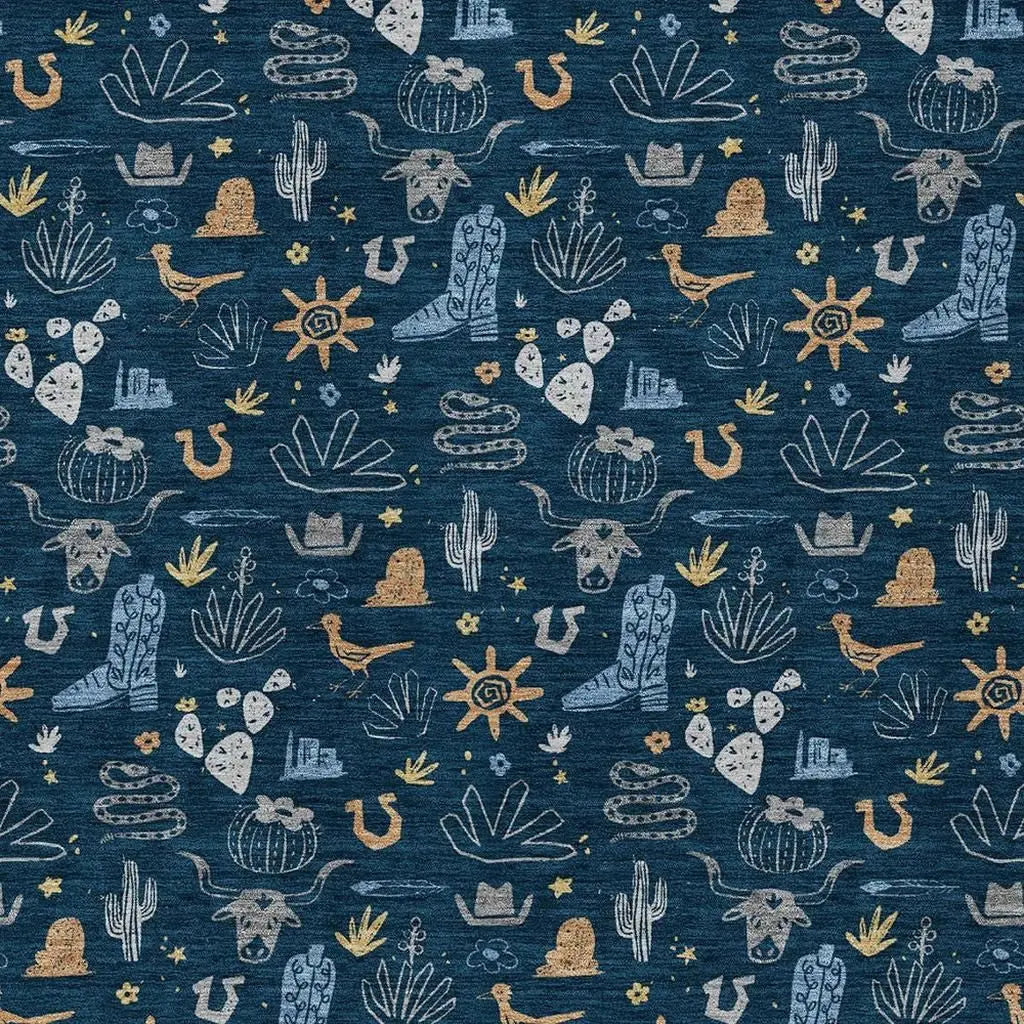 3' X 5' Navy Blue And Denim Blue Cactus Washable Indoor Outdoor Area Rug Homeroots Outdoor