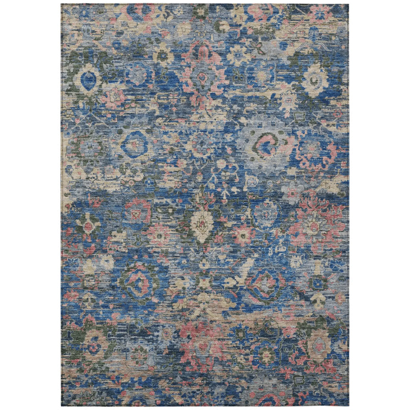 3' X 5' Navy Blue And Denim Blue Floral Washable Indoor Outdoor Area Rug Homeroots Outdoor