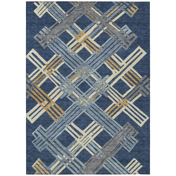 3' X 5' Navy Blue And Denim Blue Geometric Washable Indoor Outdoor Area Rug Homeroots Outdoor