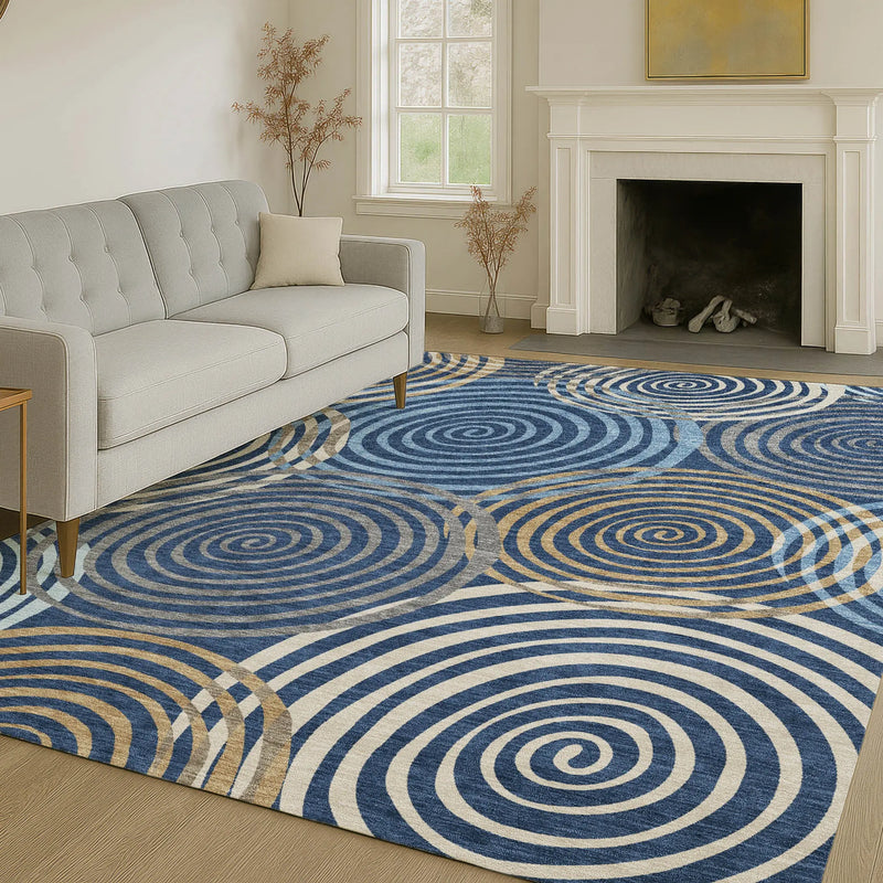 3' X 5' Navy Blue And Denim Blue Geometric Washable Indoor Outdoor Area Rug Homeroots Outdoor