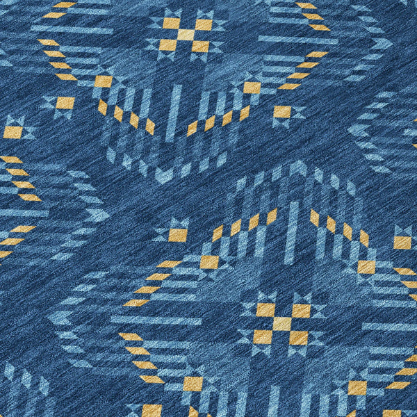 3' X 5' Navy Blue And Denim Blue Geometric Washable Indoor Outdoor Area Rug Homeroots Outdoor
