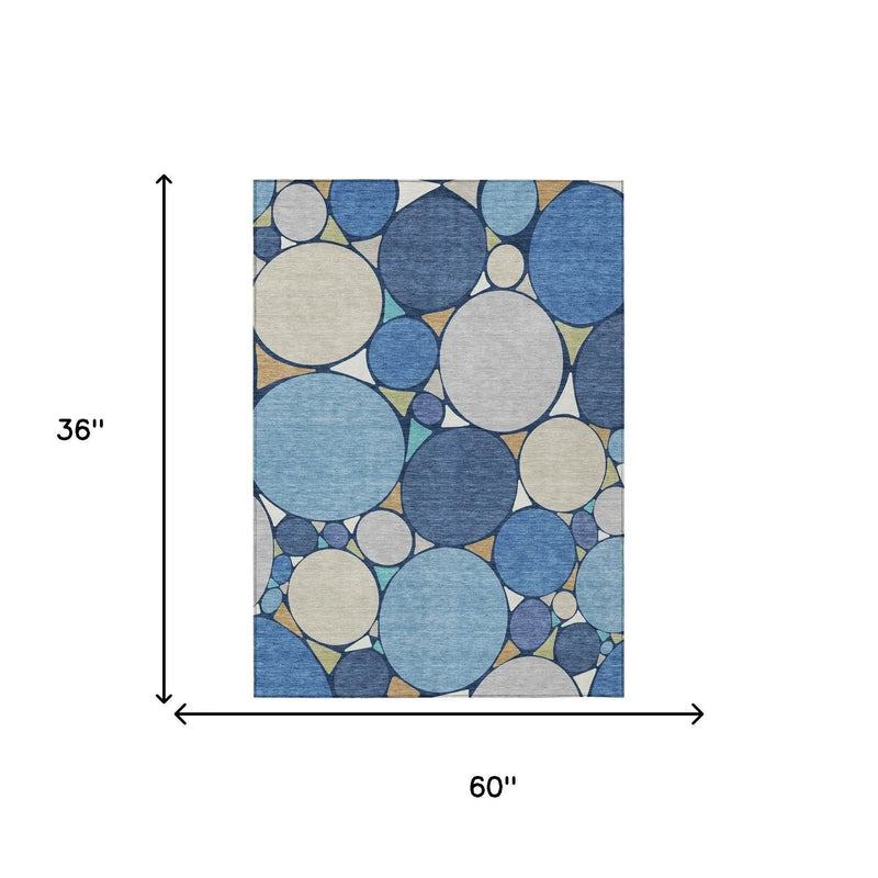 3' X 5' Navy Blue And Denim Blue Geometric Washable Indoor Outdoor Area Rug Homeroots Outdoor