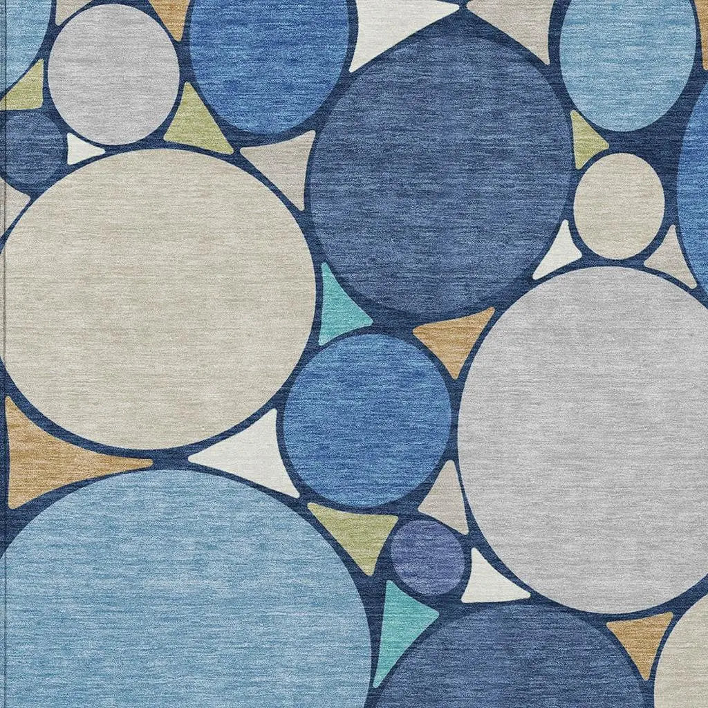 3' X 5' Navy Blue And Denim Blue Geometric Washable Indoor Outdoor Area Rug Homeroots Outdoor