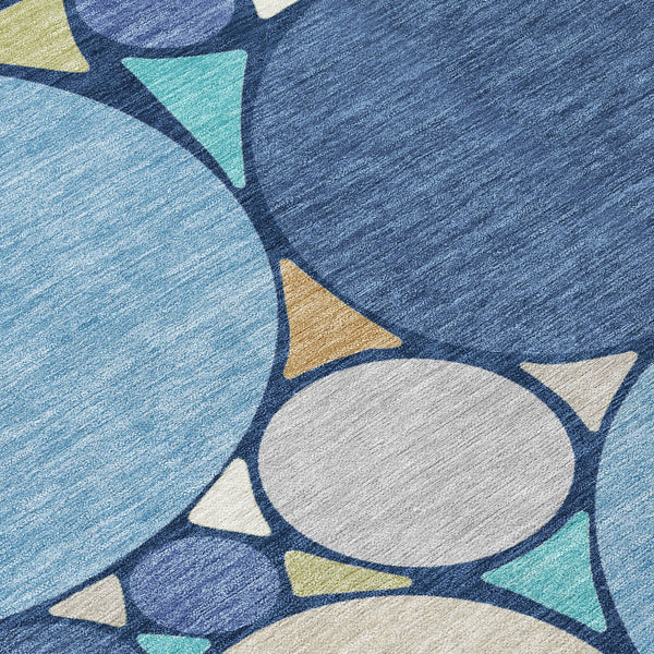 3' X 5' Navy Blue And Denim Blue Geometric Washable Indoor Outdoor Area Rug Homeroots Outdoor