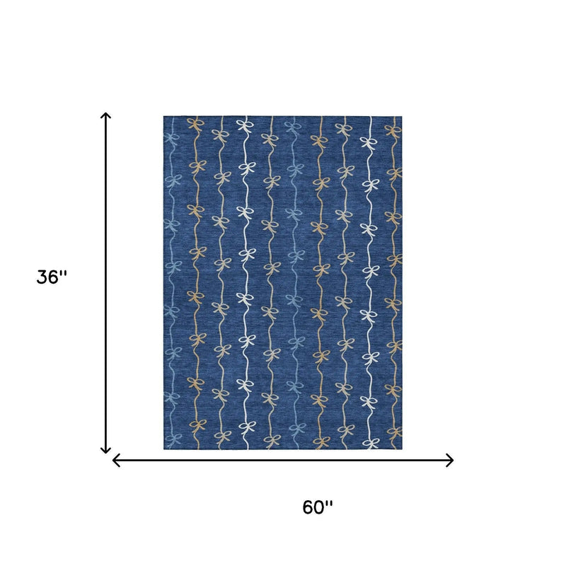 3' X 5' Navy Blue And Denim Blue Southwestern Washable Indoor Outdoor Area Rug Homeroots Outdoor