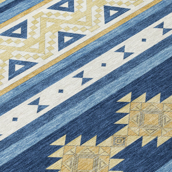 3' X 5' Navy Blue And Denim Blue Southwestern Washable Indoor Outdoor Area Rug Homeroots Outdoor