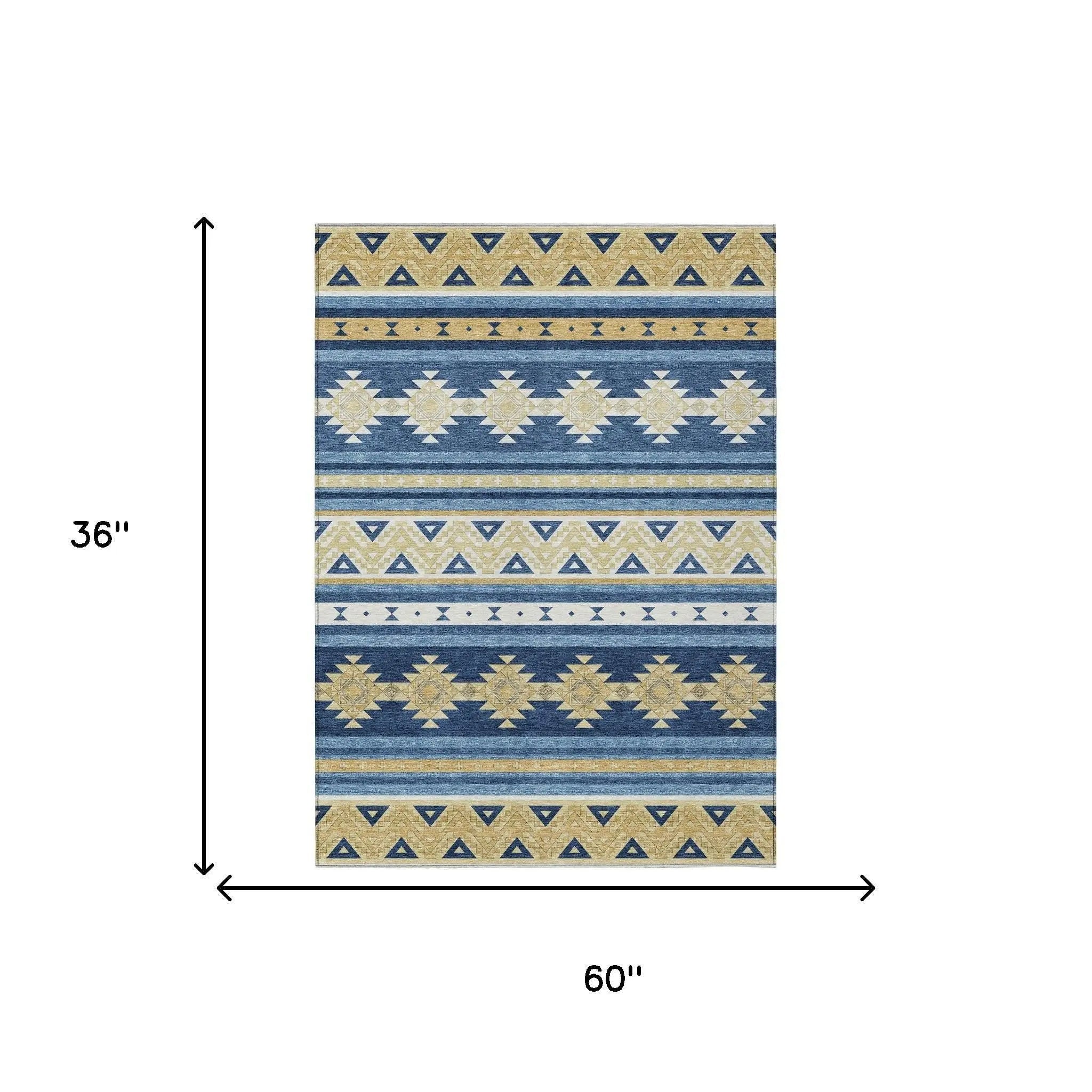 3' X 5' Navy Blue And Denim Blue Southwestern Washable Indoor Outdoor Area Rug Homeroots Outdoor