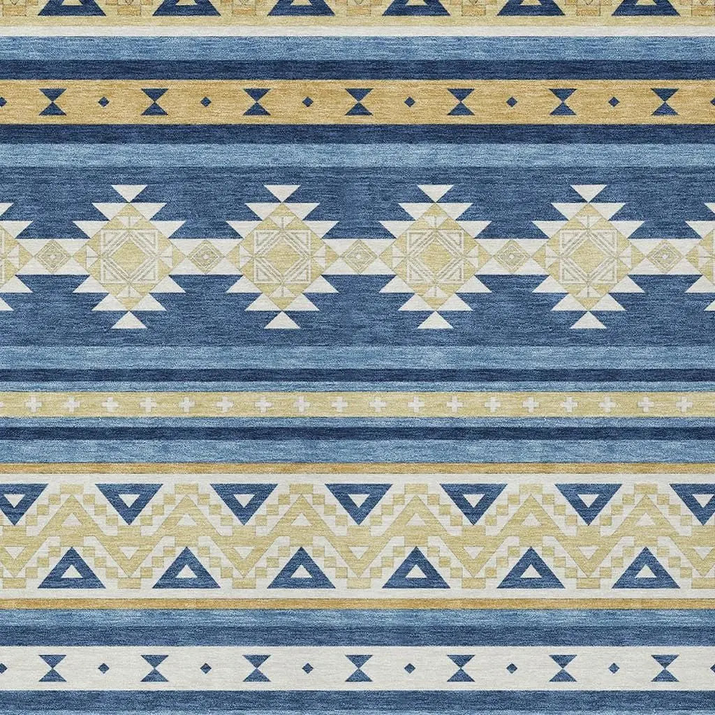 3' X 5' Navy Blue And Denim Blue Southwestern Washable Indoor Outdoor Area Rug Homeroots Outdoor