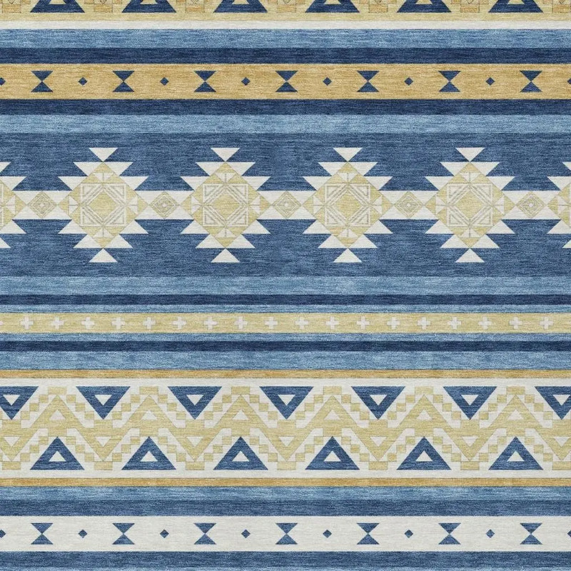 3' X 5' Navy Blue And Denim Blue Southwestern Washable Indoor Outdoor Area Rug Homeroots Outdoor