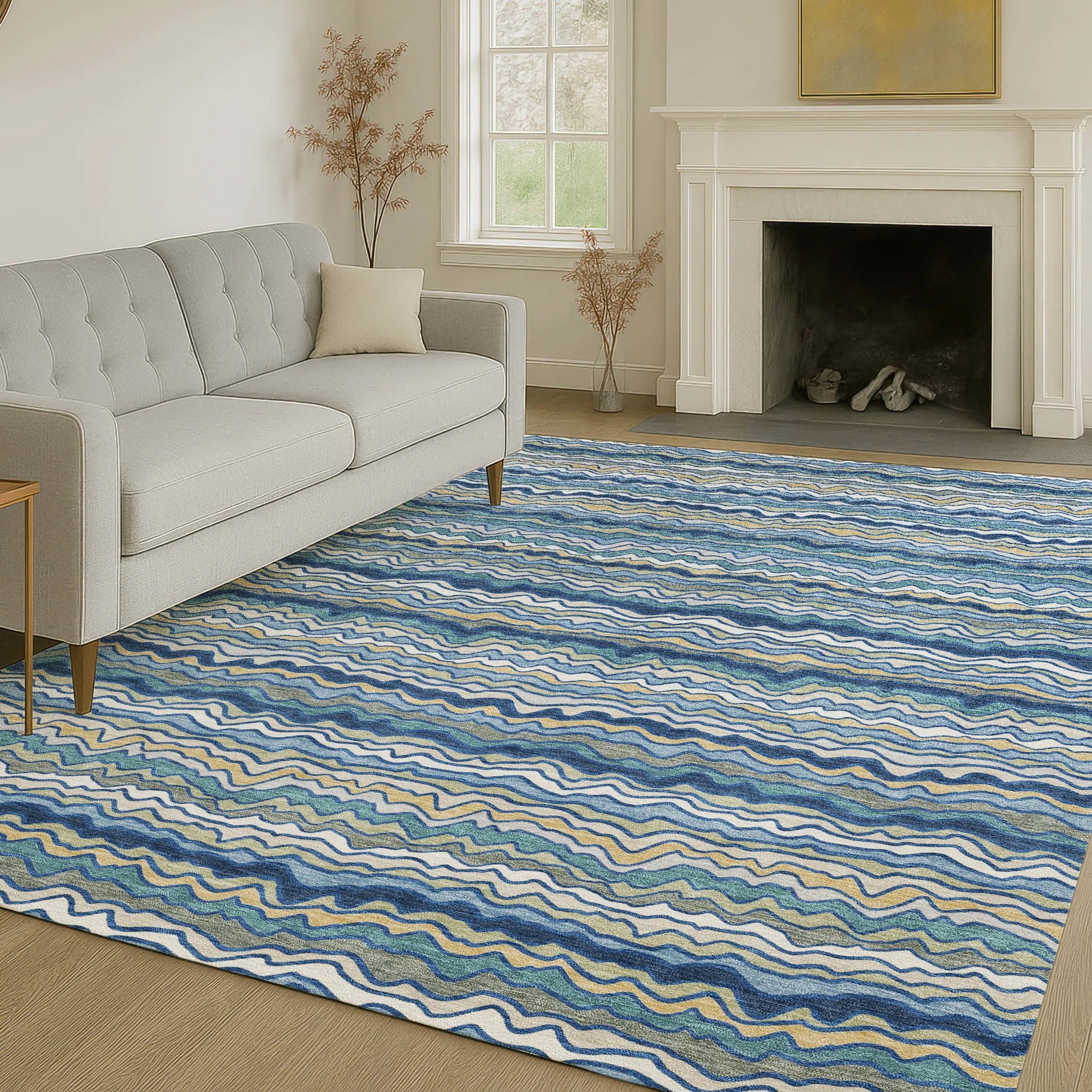 3' X 5' Navy Blue And Denim Blue Striped Washable Indoor Outdoor Area Rug Homeroots Outdoor