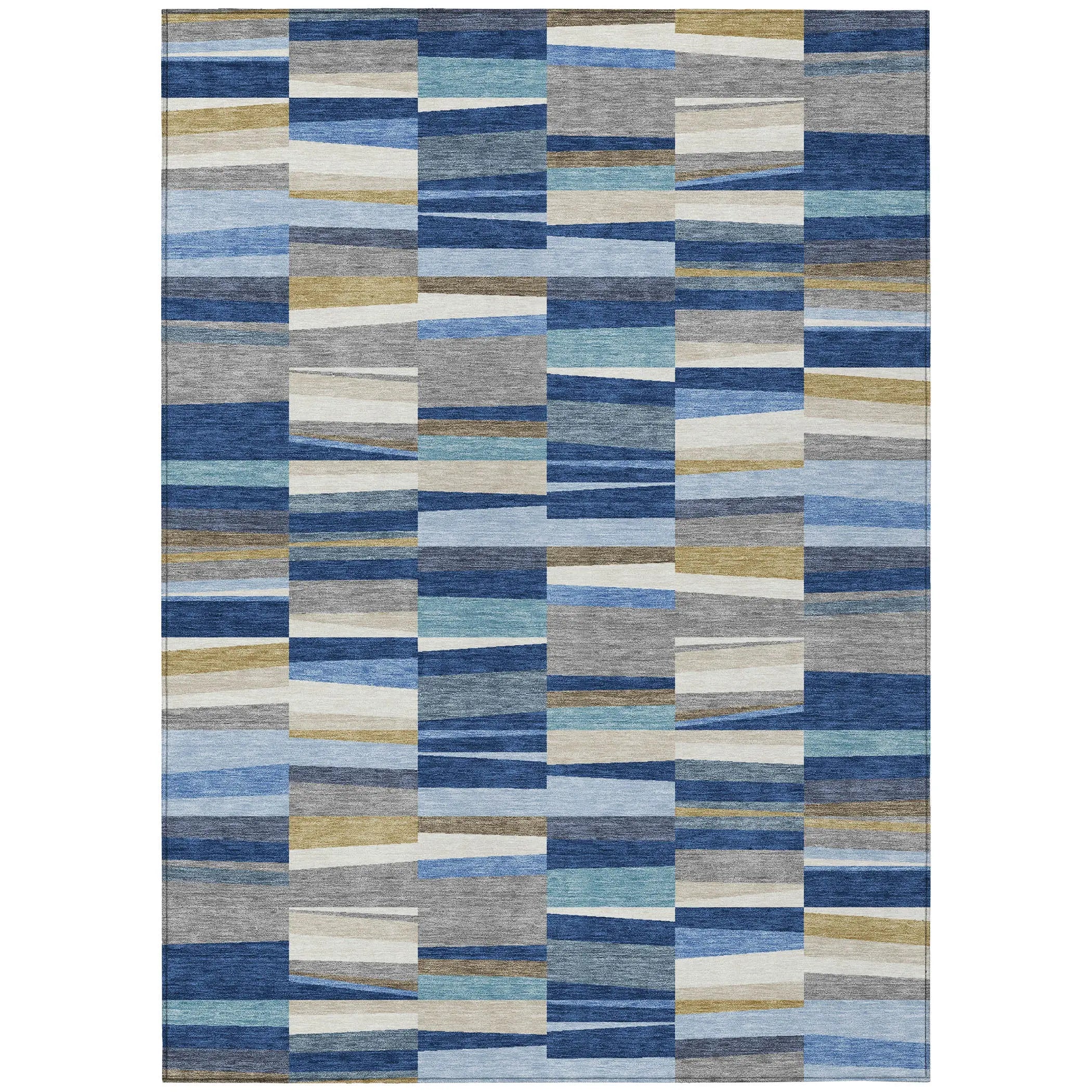 3' X 5' Navy Blue And Denim Blue Striped Washable Indoor Outdoor Area Rug Homeroots Outdoor