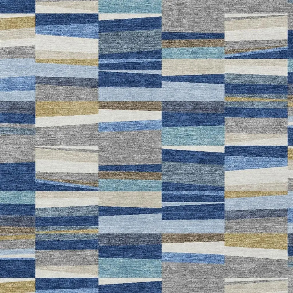 3' X 5' Navy Blue And Denim Blue Striped Washable Indoor Outdoor Area Rug Homeroots Outdoor