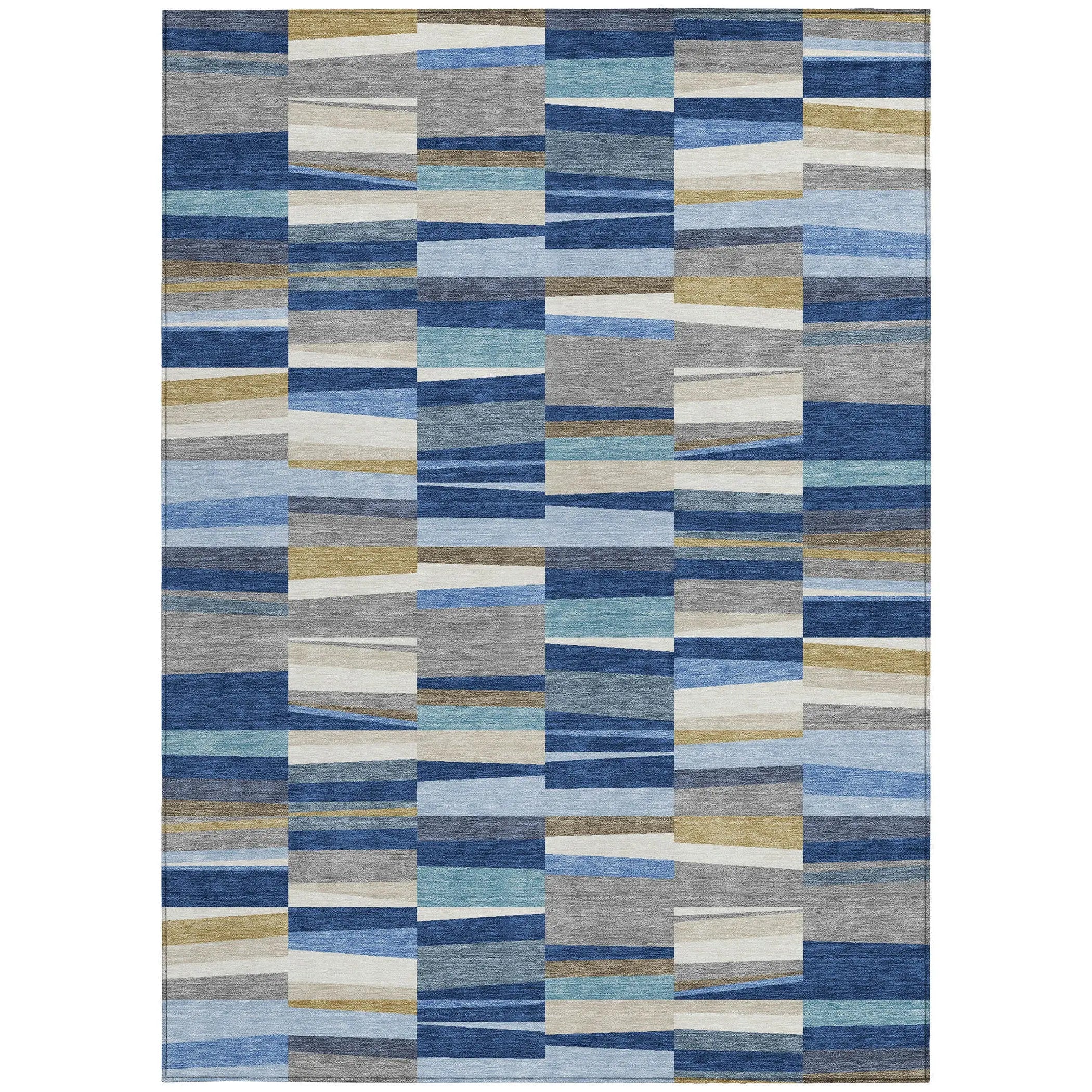 3' X 5' Navy Blue And Denim Blue Striped Washable Indoor Outdoor Area Rug Homeroots Outdoor