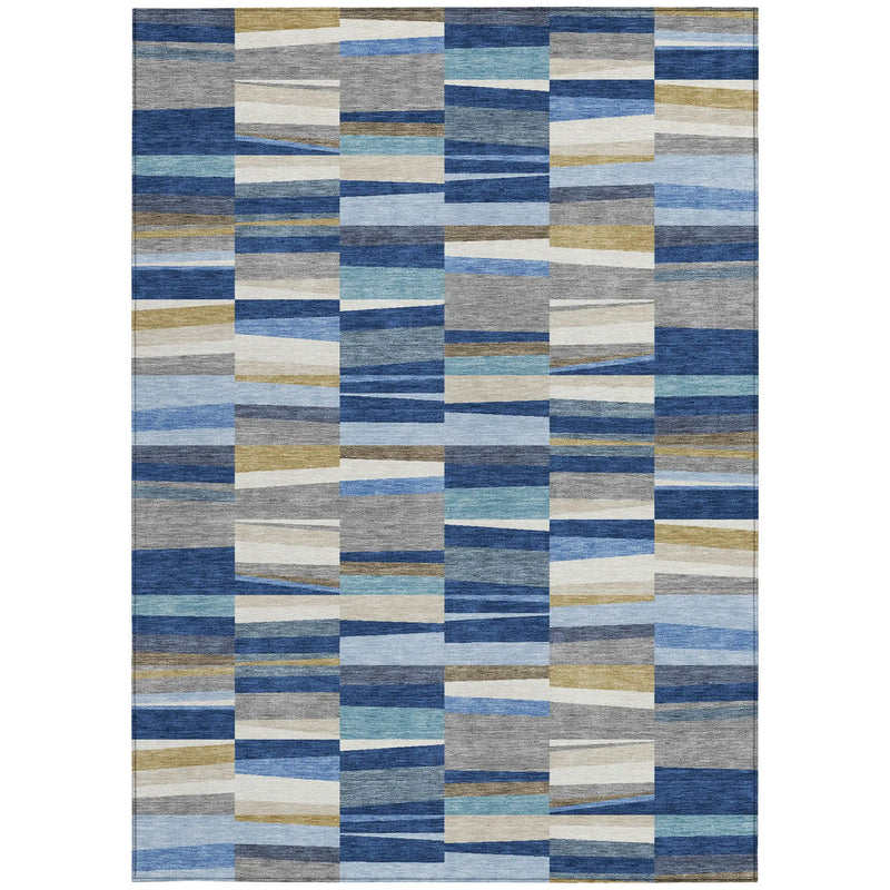 3' X 5' Navy Blue And Denim Blue Striped Washable Indoor Outdoor Area Rug Homeroots Outdoor