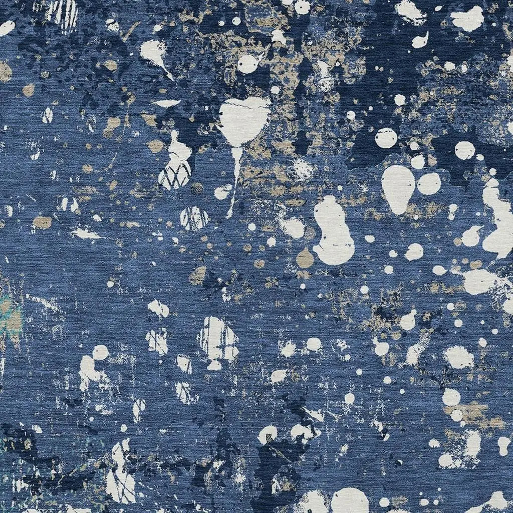 3' X 5' Navy Blue And Fern Green Abstract Washable Indoor Outdoor Area Rug Homeroots Outdoor