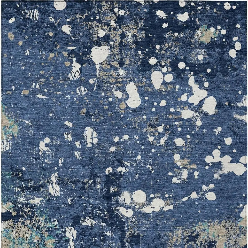 3' X 5' Navy Blue And Fern Green Abstract Washable Indoor Outdoor Area Rug Homeroots Outdoor